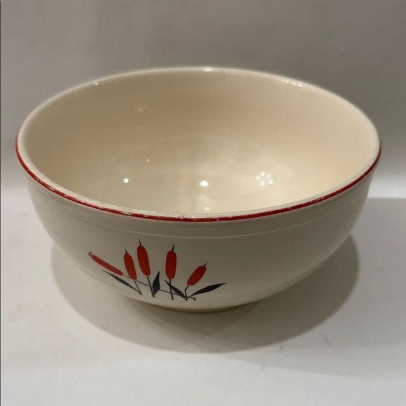 Cattail Cream Red Serveware Bowl Sears Roebuck & Co Made USA 7 1/4 X 3 1/2 Tall - Picture 3 of 9